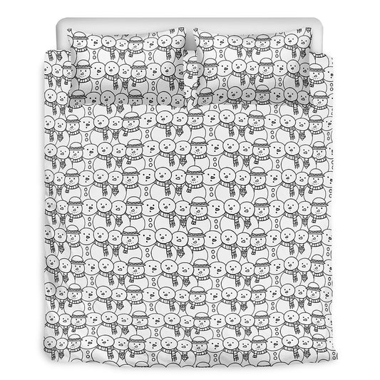 Black And White Snowman Pattern Print Duvet Cover Bedding Set