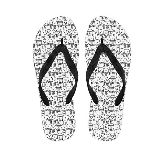 Black And White Snowman Pattern Print Flip Flops