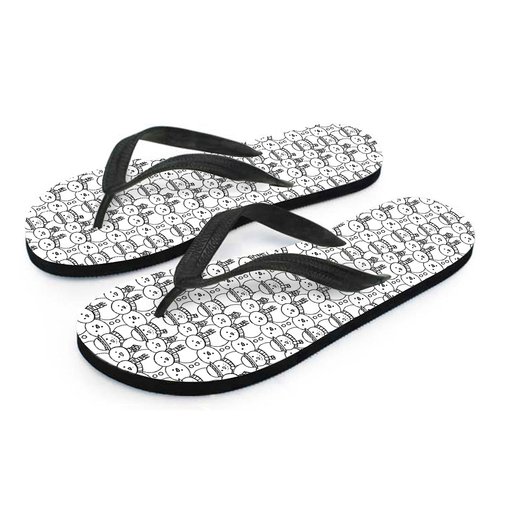 Black And White Snowman Pattern Print Flip Flops