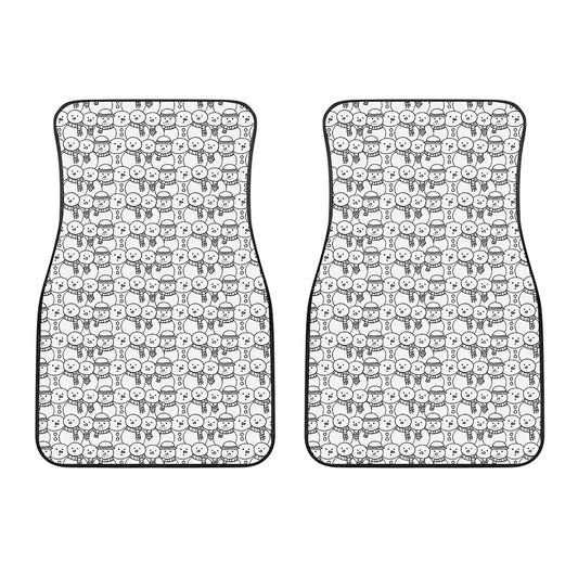 Black And White Snowman Pattern Print Front Car Floor Mats
