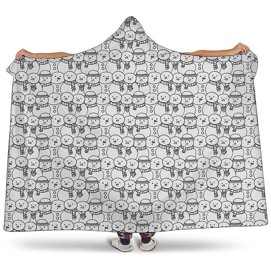 Black And White Snowman Pattern Print Hooded Blanket