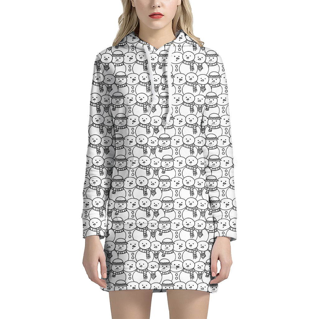 Black And White Snowman Pattern Print Hoodie Dress