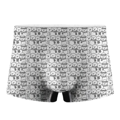 Black And White Snowman Pattern Print Men's Boxer Briefs