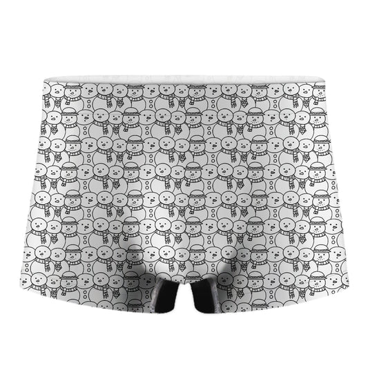 Black And White Snowman Pattern Print Men's Boxer Briefs