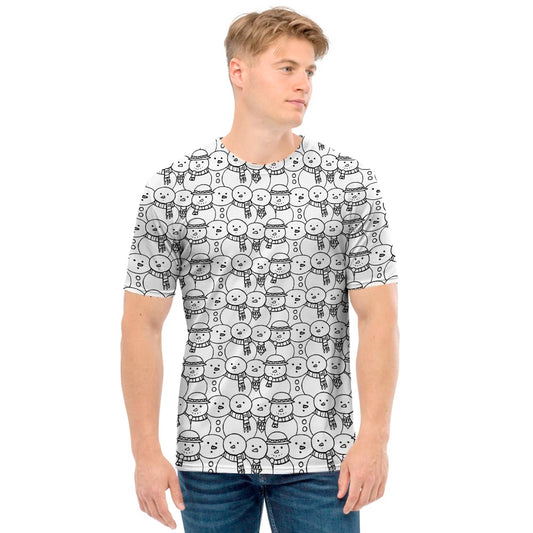 Black And White Snowman Pattern Print Men's T-Shirt