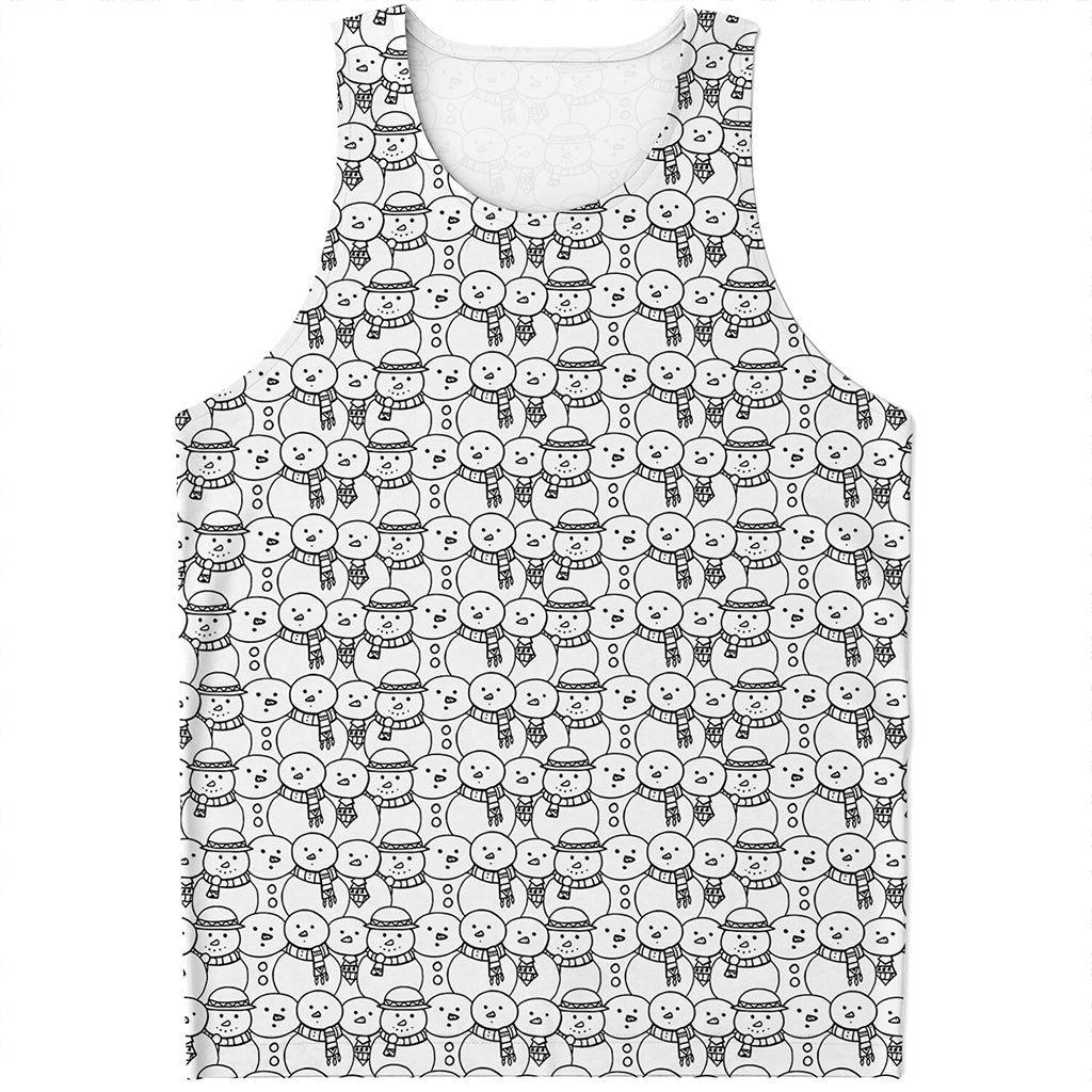 Black And White Snowman Pattern Print Men's Tank Top
