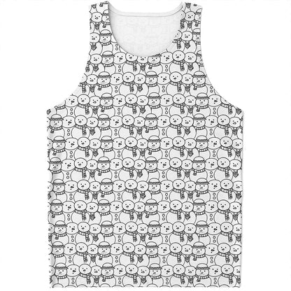 Black And White Snowman Pattern Print Men's Tank Top