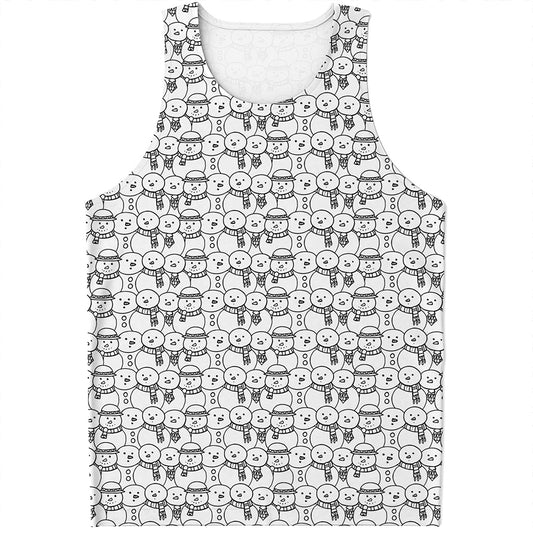 Black And White Snowman Pattern Print Men's Tank Top