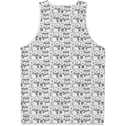 Black And White Snowman Pattern Print Men's Tank Top