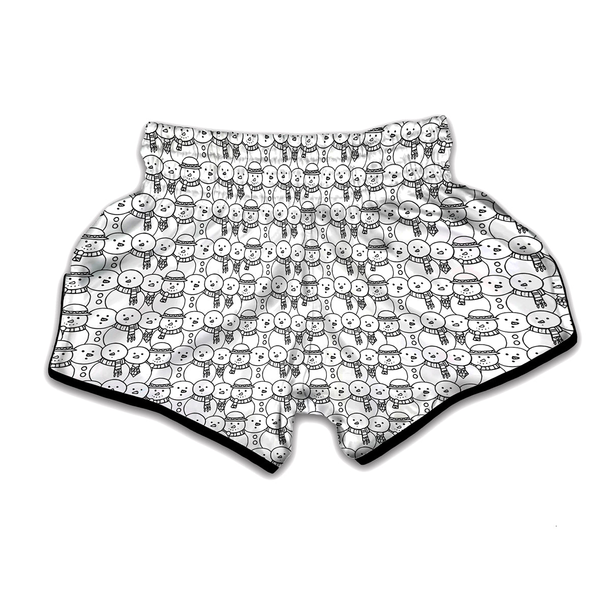 Black And White Snowman Pattern Print Muay Thai Boxing Shorts