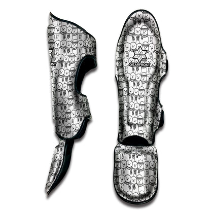 Black And White Snowman Pattern Print Muay Thai Shin Guard