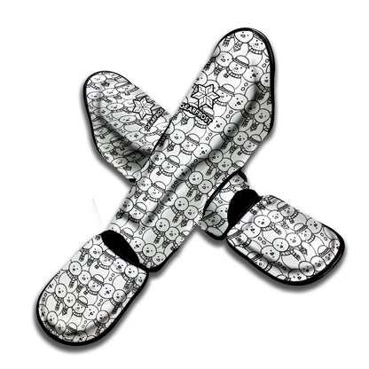 Black And White Snowman Pattern Print Muay Thai Shin Guard