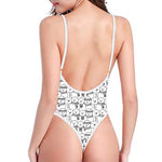 Black And White Snowman Pattern Print One Piece High Cut Swimsuit