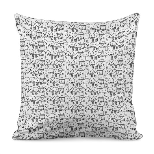 Black And White Snowman Pattern Print Pillow Cover