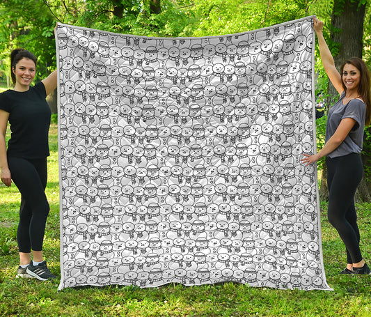 Black And White Snowman Pattern Print Quilt
