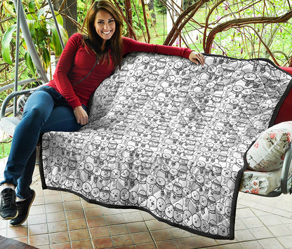 Black And White Snowman Pattern Print Quilt