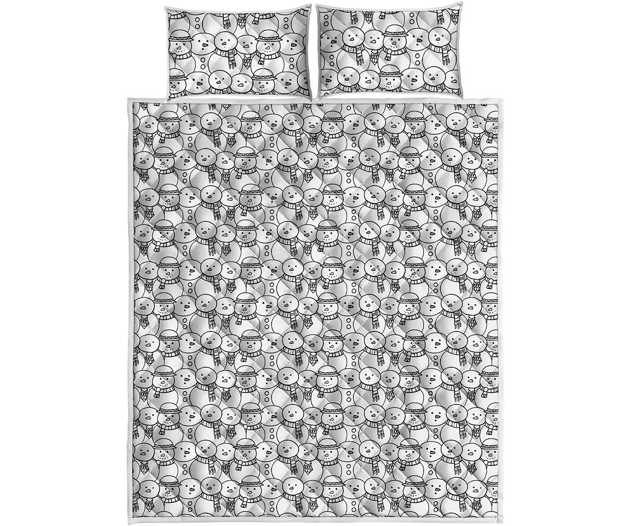 Black And White Snowman Pattern Print Quilt Bed Set