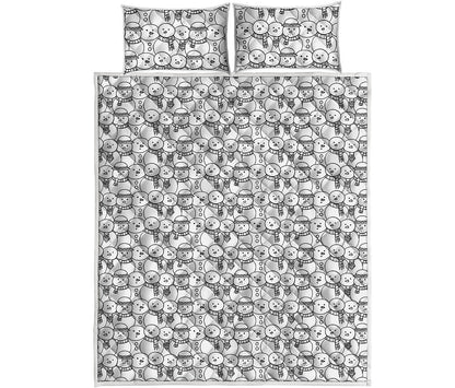 Black And White Snowman Pattern Print Quilt Bed Set