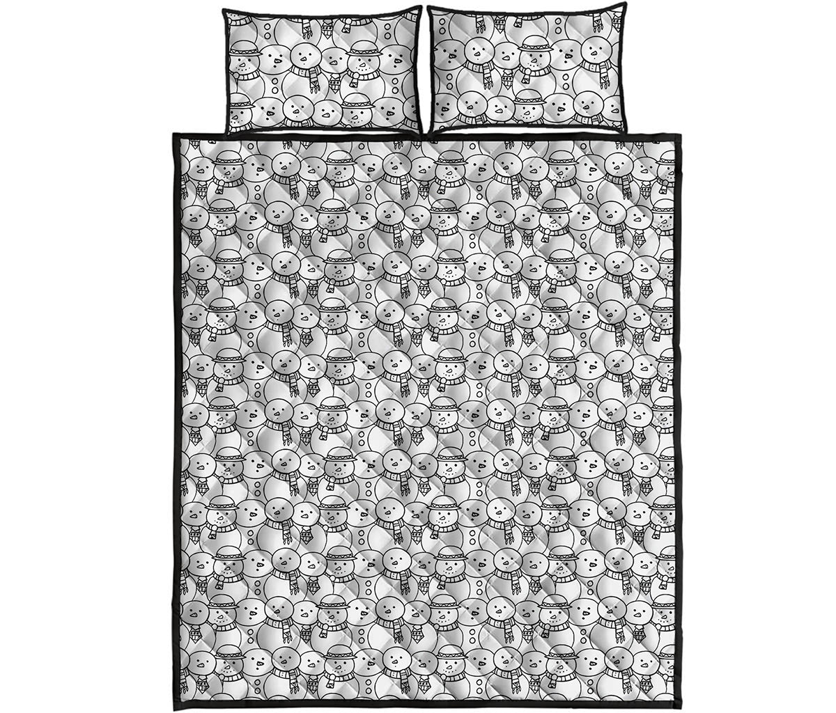Black And White Snowman Pattern Print Quilt Bed Set