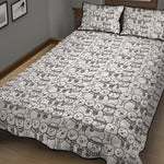 Black And White Snowman Pattern Print Quilt Bed Set