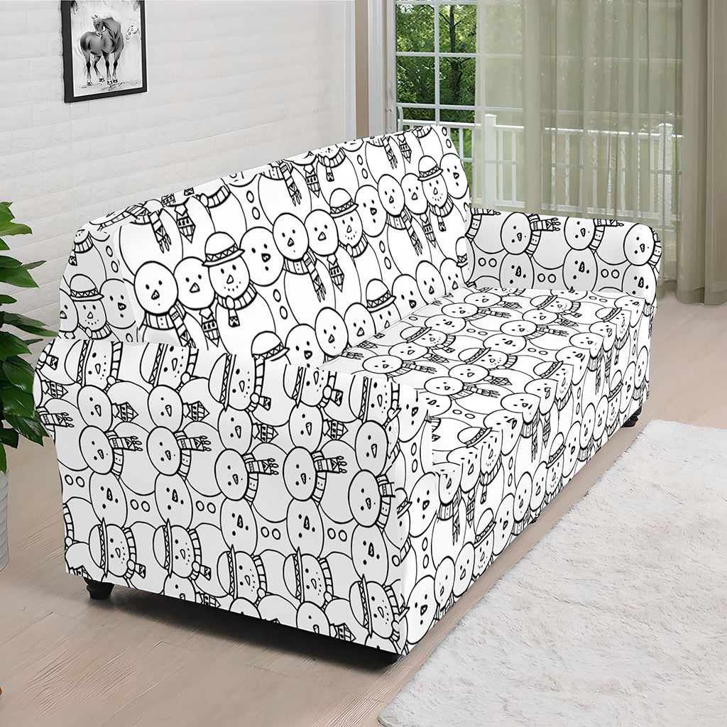 Black And White Snowman Pattern Print Sofa Cover