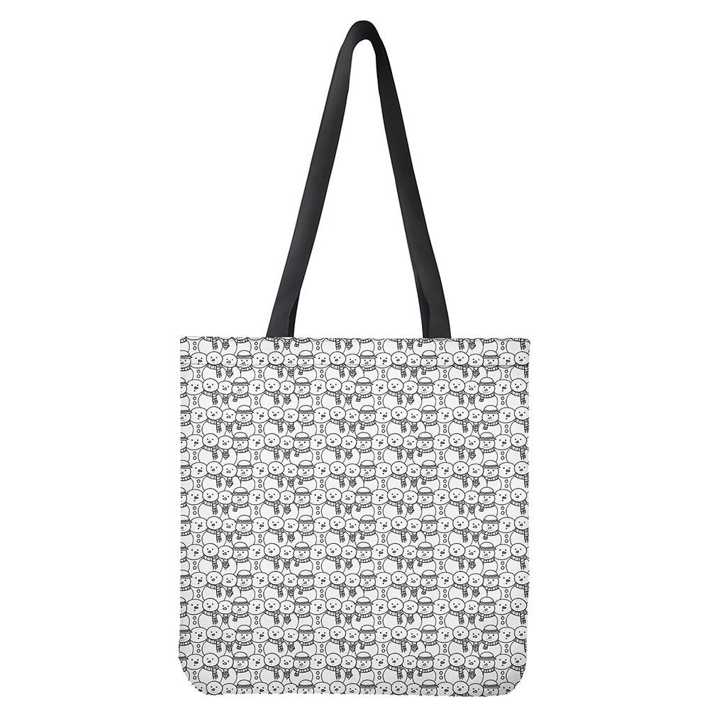 Black And White Snowman Pattern Print Tote Bag