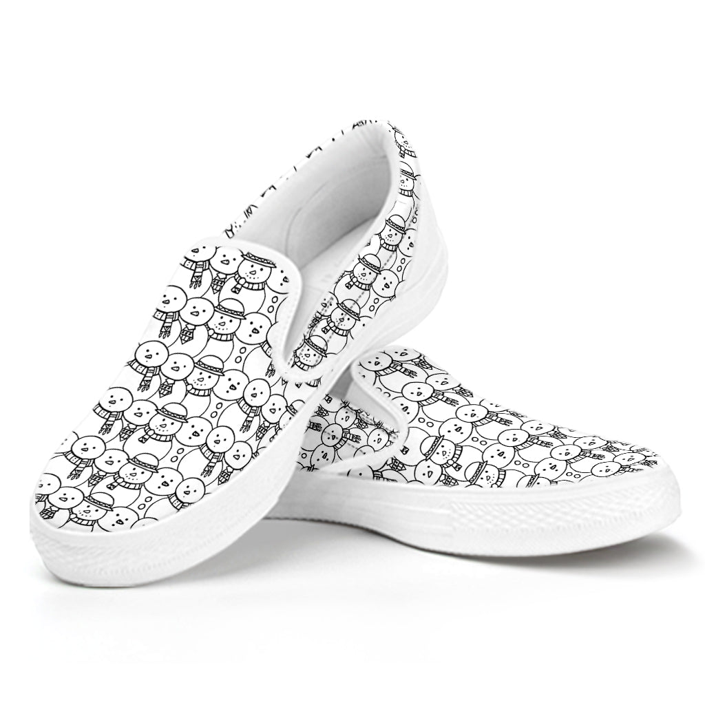 Black And White Snowman Pattern Print White Slip On Shoes