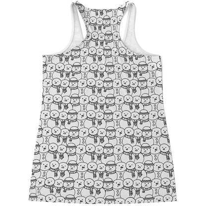 Black And White Snowman Pattern Print Women's Racerback Tank Top