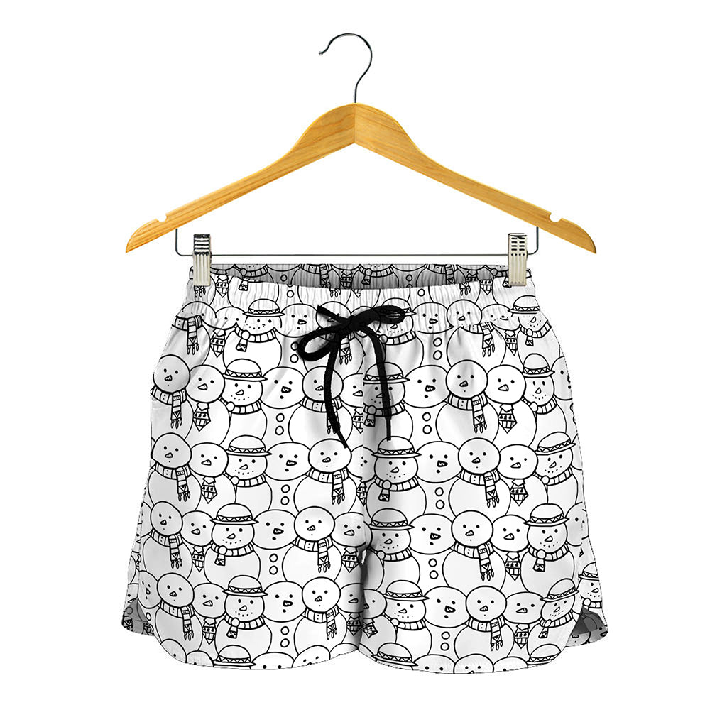 Black And White Snowman Pattern Print Women's Shorts