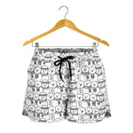Black And White Snowman Pattern Print Women's Shorts