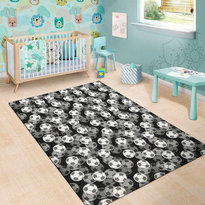 Black And White Soccer Ball Print Area Rug