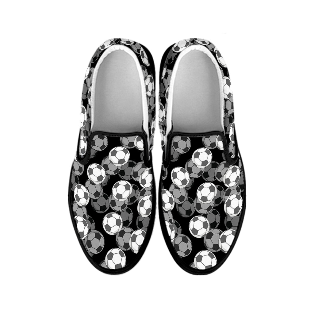 Black And White Soccer Ball Print Black Slip On Shoes