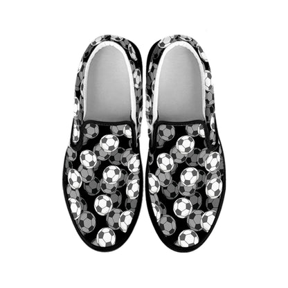 Black And White Soccer Ball Print Black Slip On Shoes
