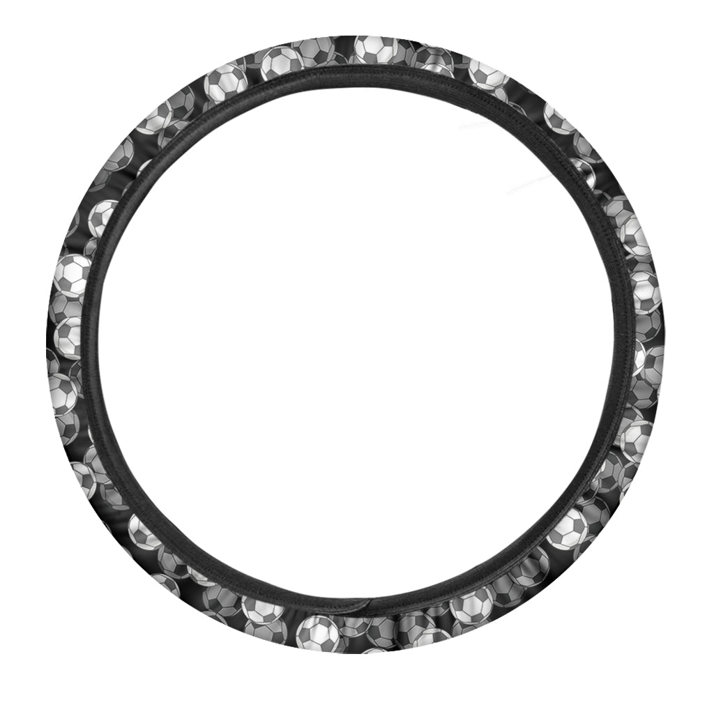 Black And White Soccer Ball Print Car Steering Wheel Cover