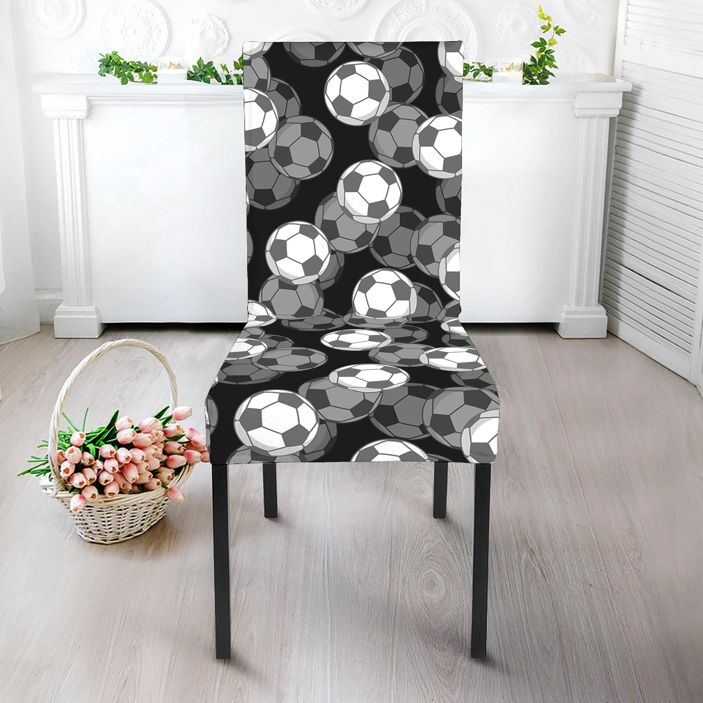 Black And White Soccer Ball Print Dining Chair Slipcover