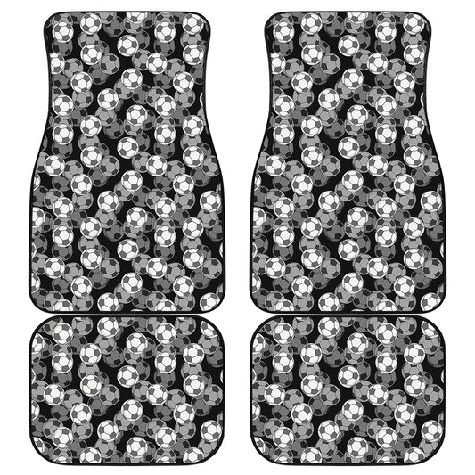 Black And White Soccer Ball Print Front and Back Car Floor Mats