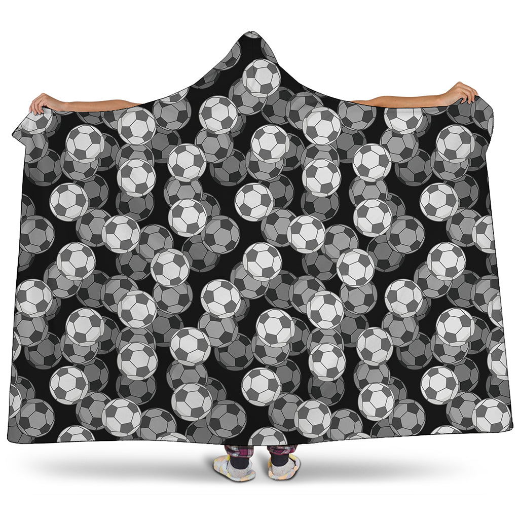 Black And White Soccer Ball Print Hooded Blanket
