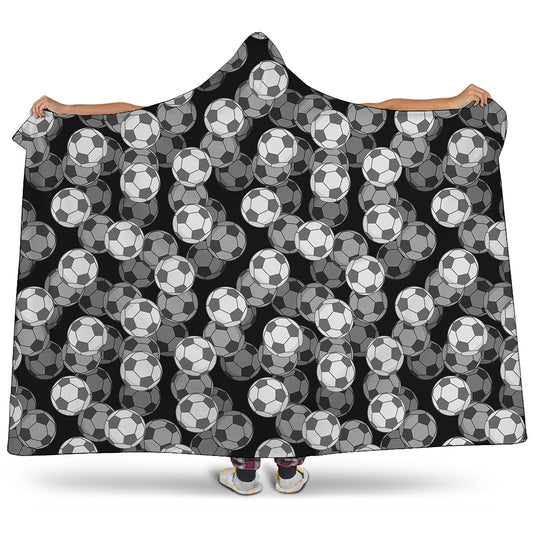 Black And White Soccer Ball Print Hooded Blanket