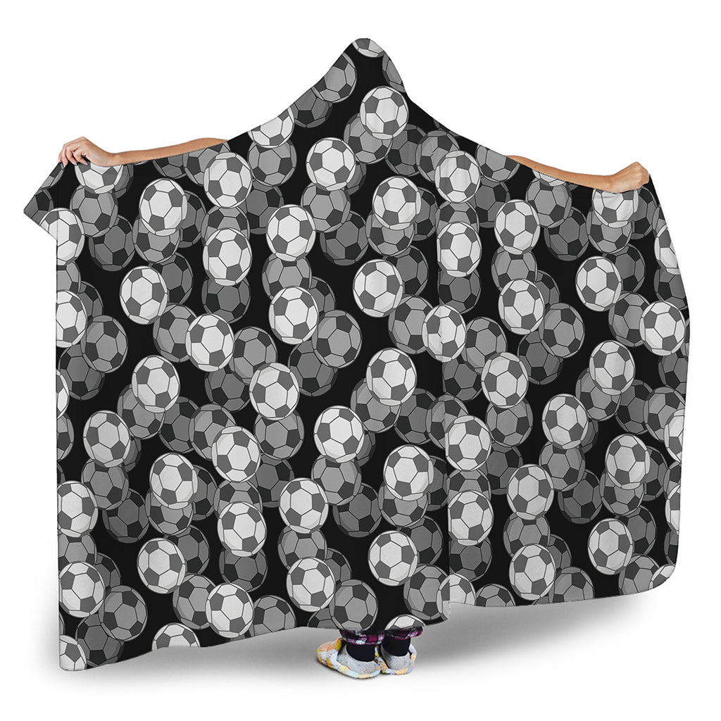 Black And White Soccer Ball Print Hooded Blanket