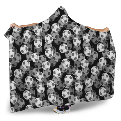 Black And White Soccer Ball Print Hooded Blanket