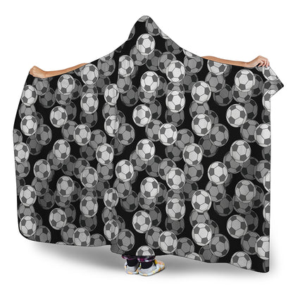 Black And White Soccer Ball Print Hooded Blanket