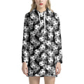 Black And White Soccer Ball Print Pullover Hoodie Dress