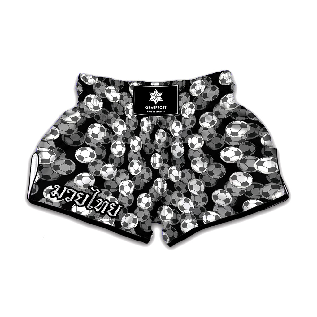 Black And White Soccer Ball Print Muay Thai Boxing Shorts