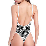 Black And White Soccer Ball Print One Piece High Cut Swimsuit