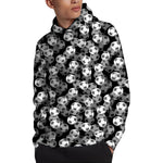 Black And White Soccer Ball Print Pullover Hoodie