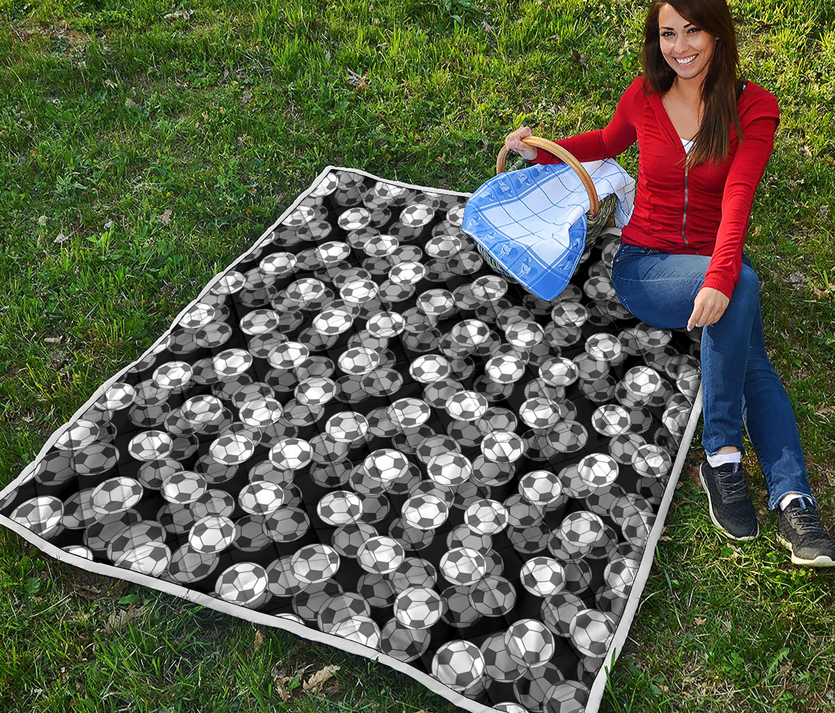 Black And White Soccer Ball Print Quilt