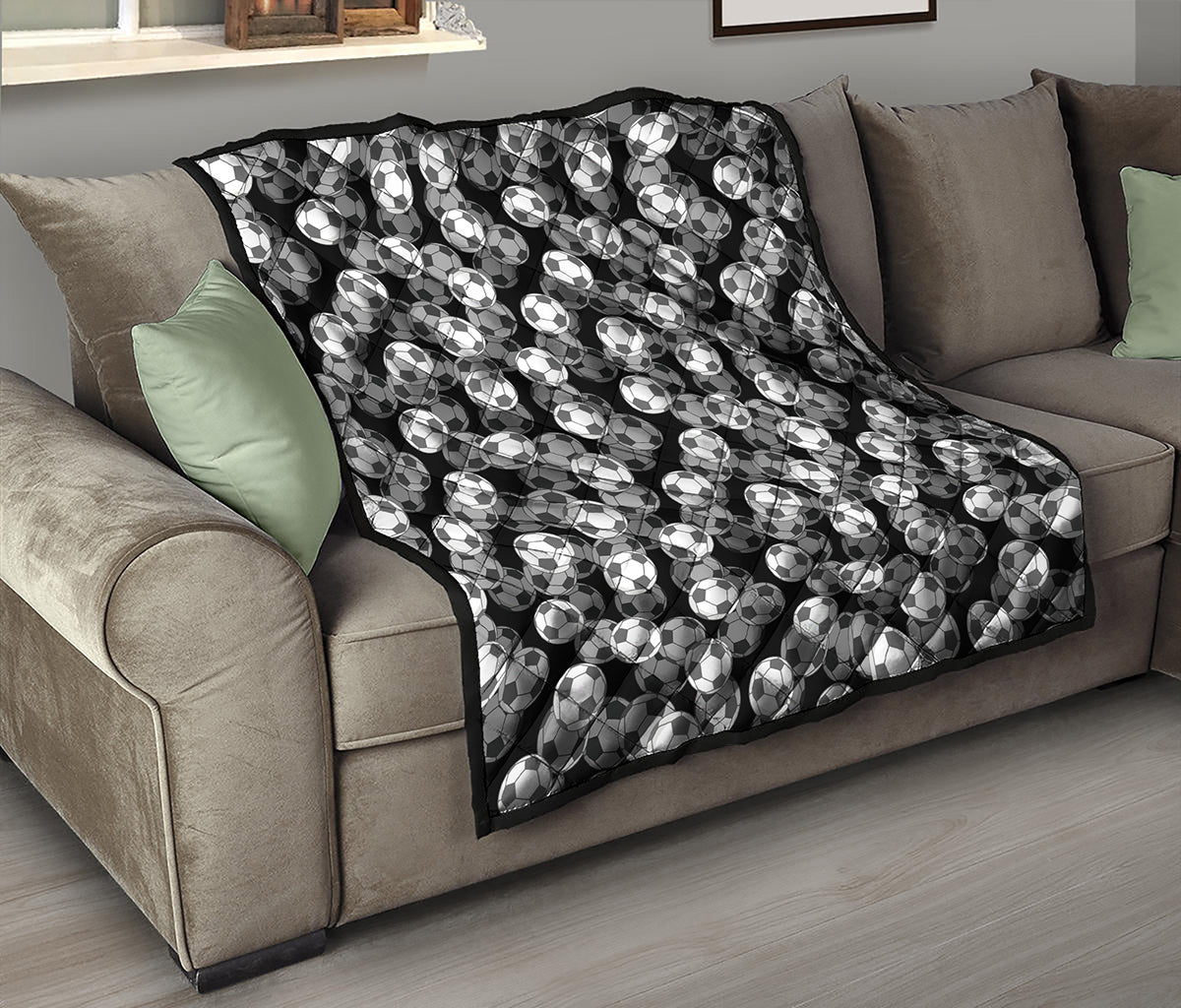 Black And White Soccer Ball Print Quilt