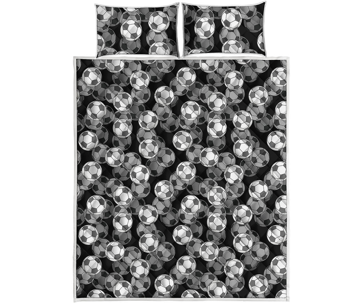 Black And White Soccer Ball Print Quilt Bed Set