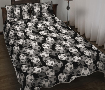 Black And White Soccer Ball Print Quilt Bed Set