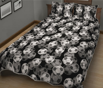 Black And White Soccer Ball Print Quilt Bed Set